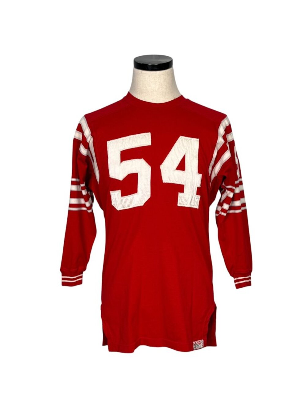 Vintage 50s Sand-Knit Red Football Jersey #54 Size 42 Long Sleeve Striped Should